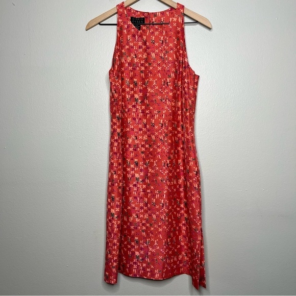 Sigrid Olsen Women 100% SILK Dress 10 Pink floral Geometric Sheath Sleeveless - Picture 1 of 11
